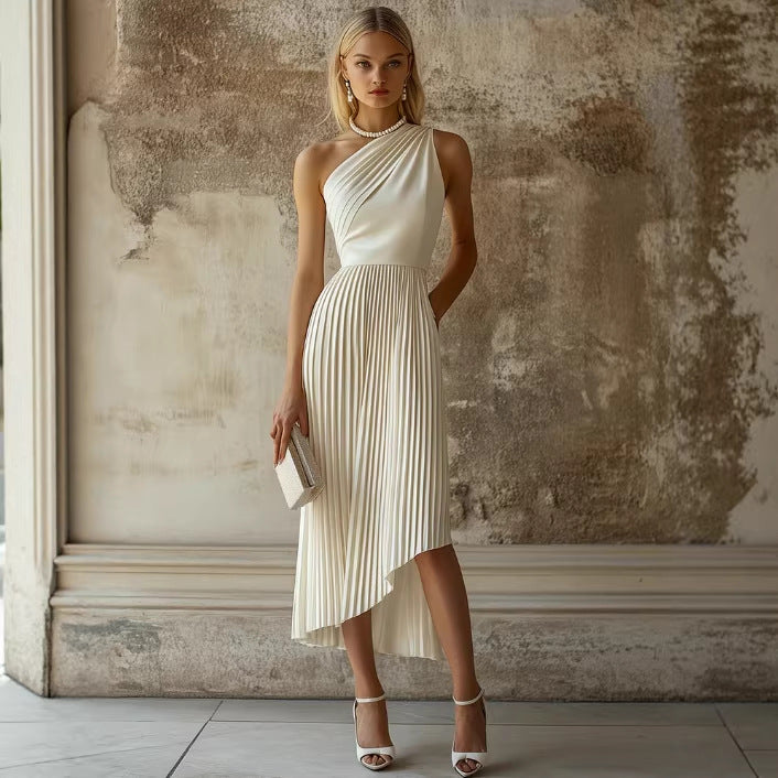 White Pleated Sleeveless Dress