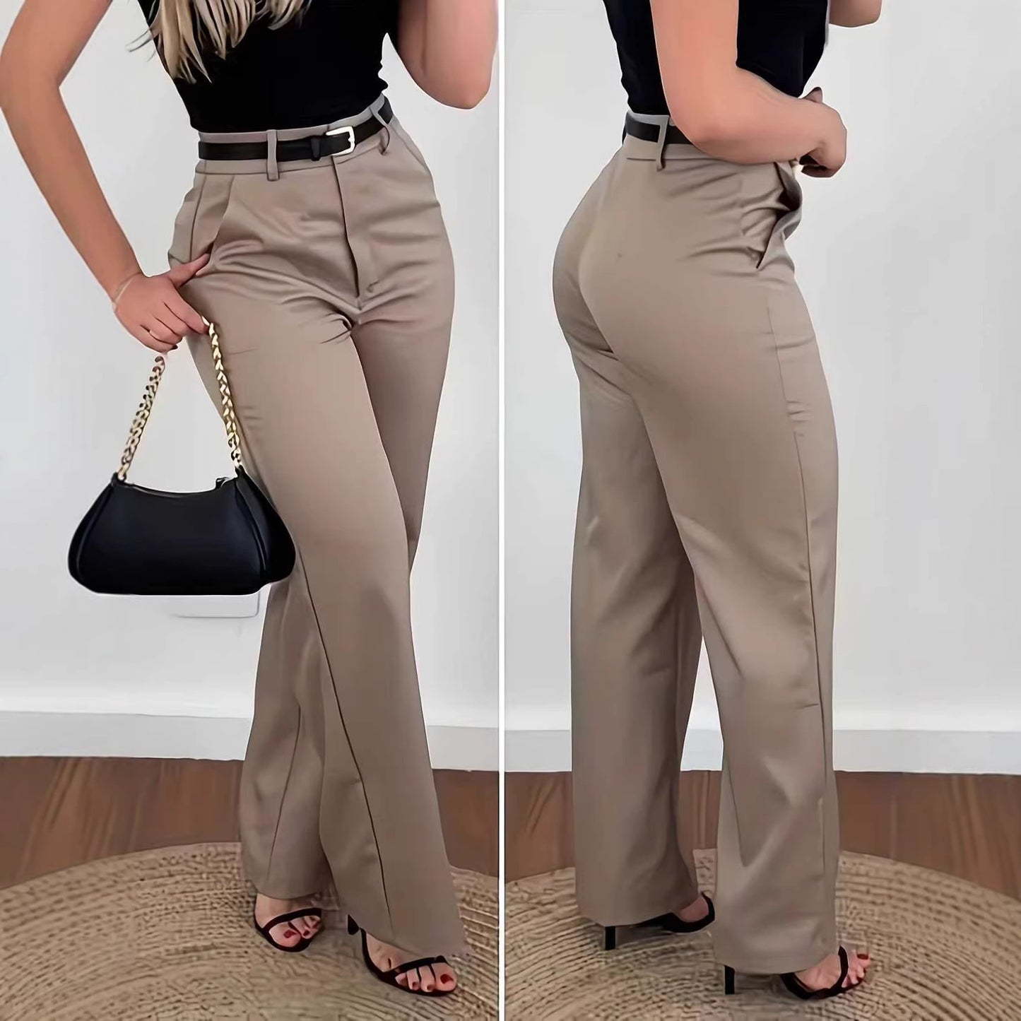 Solid-Colored Casual Loose Wide-Leg Pants