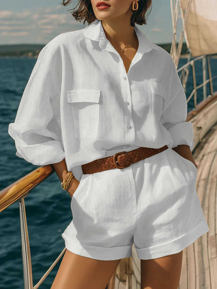 Cotton-linen Shirt And Short Set