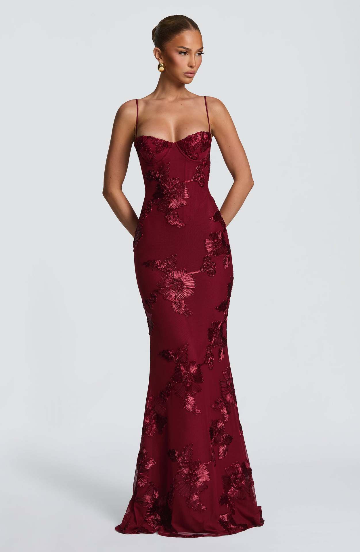 Flower Embossed Banquet Dress