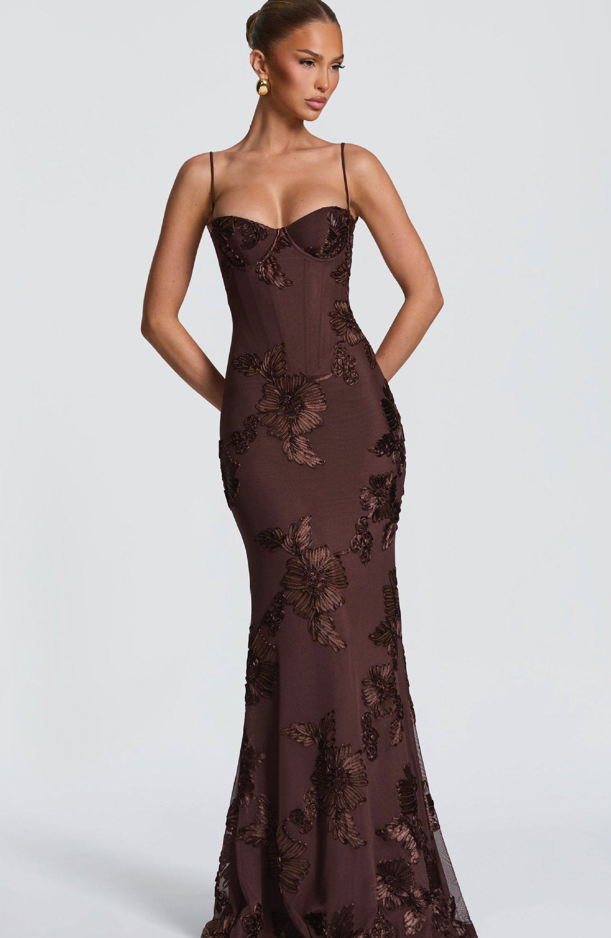 Flower Embossed Banquet Dress