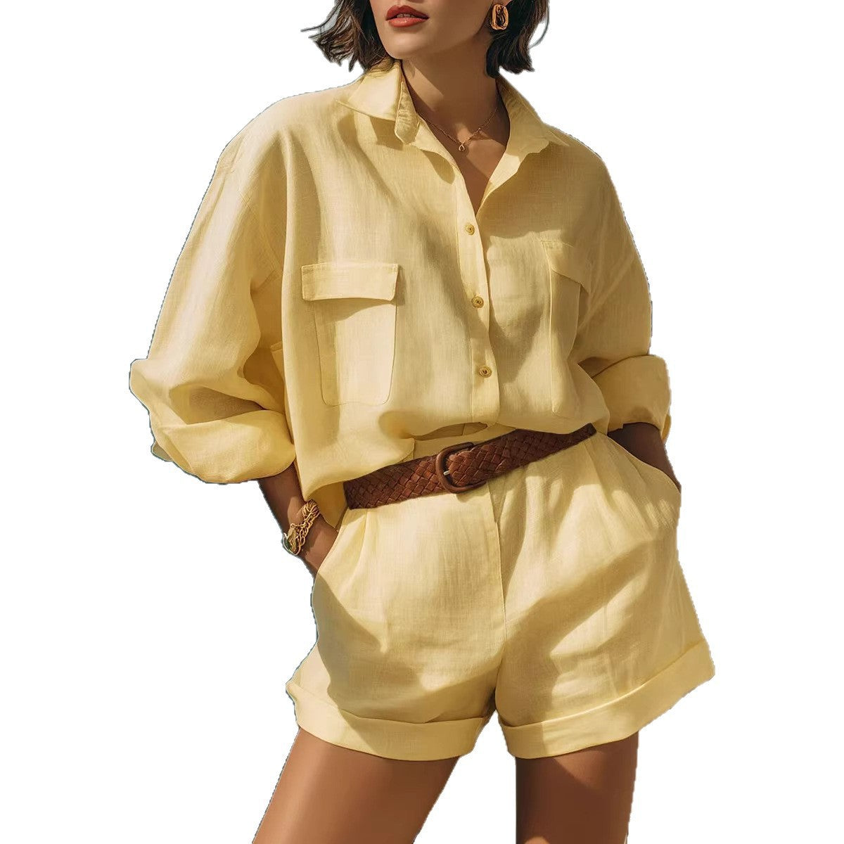 Cotton-linen Shirt And Short Set