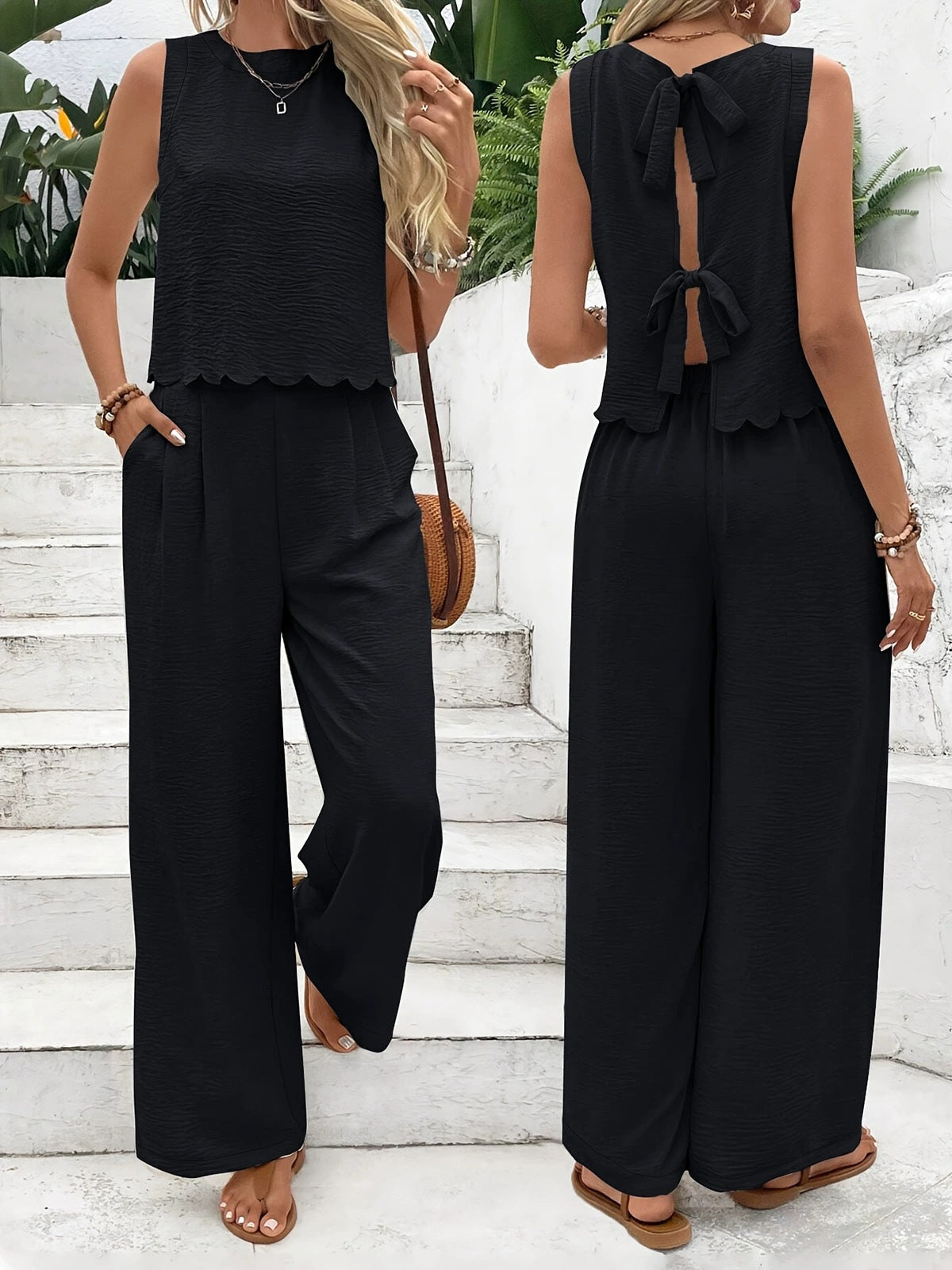 Scallop Top & Casual Pant Set