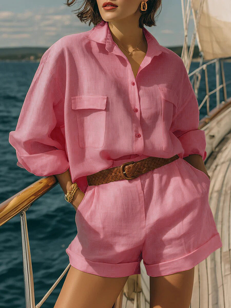 Cotton-linen Shirt And Short Set