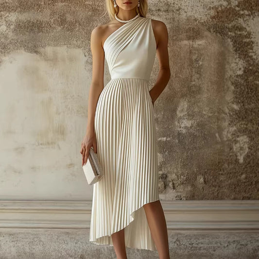 White Pleated Sleeveless Dress
