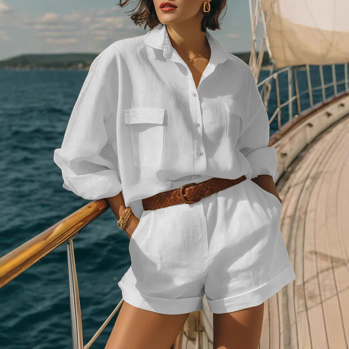 Cotton-linen Shirt And Short Set