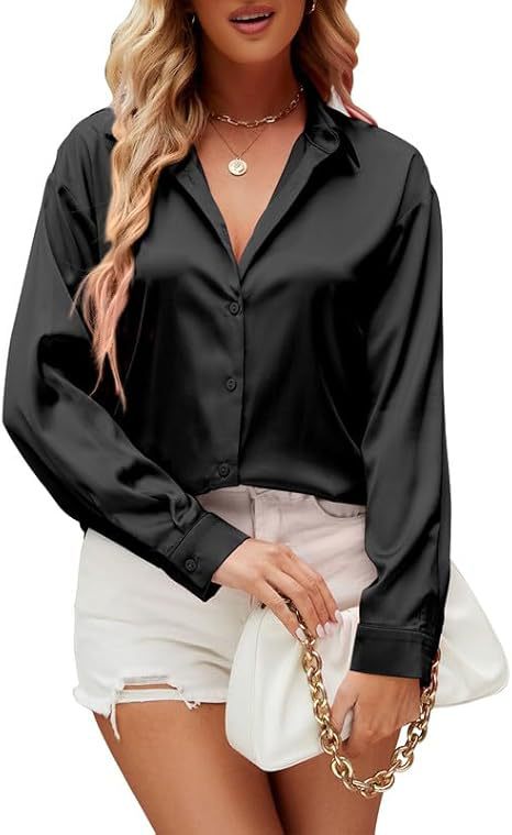 Satin Silk Button-Down Blouse