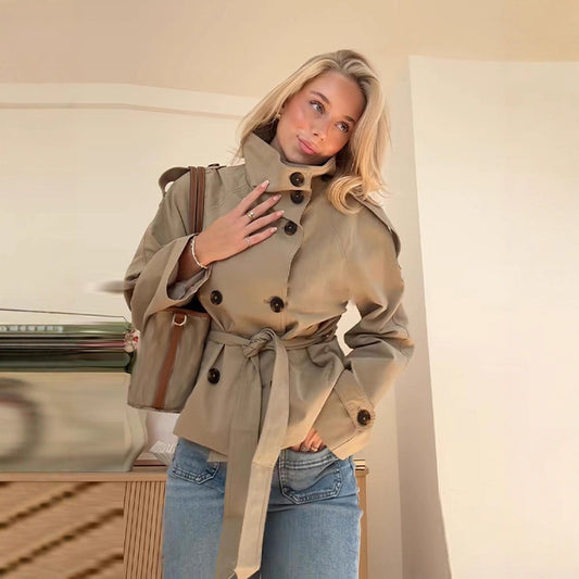 Buttoned Lace-Up Trench Coat