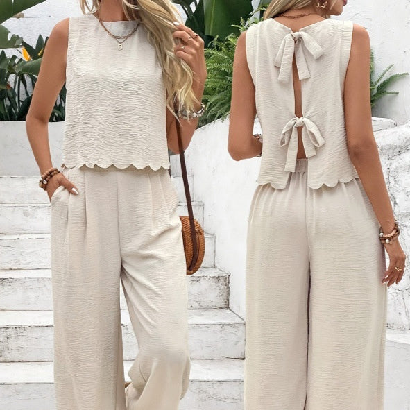 Scallop Top & Casual Pant Set