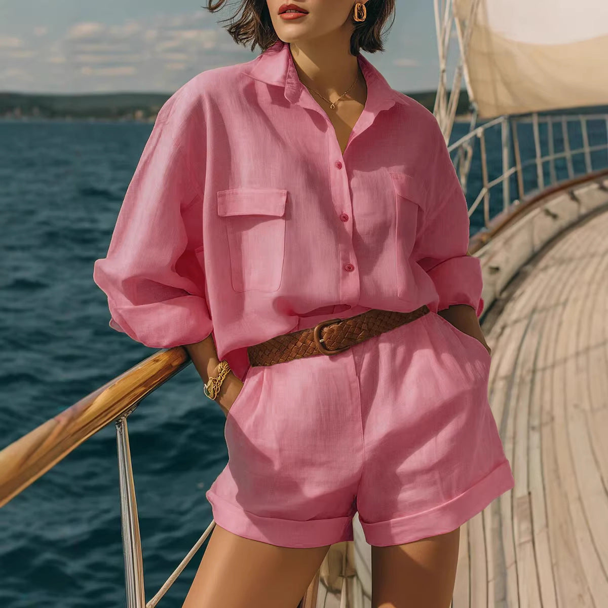 Cotton-linen Shirt And Short Set