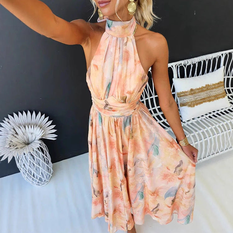 Coral Floral Halter Dress