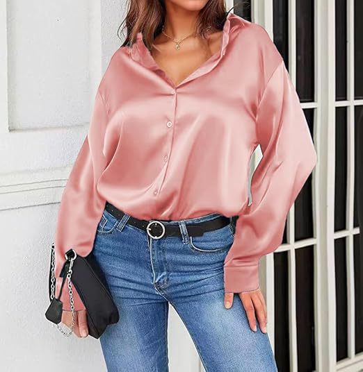 Satin Silk Button-Down Blouse