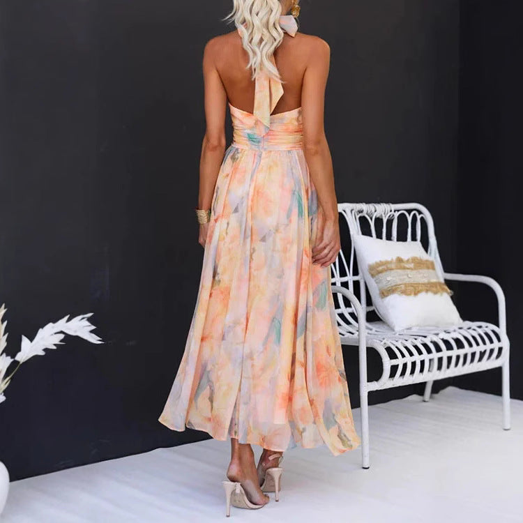 Coral Floral Halter Dress