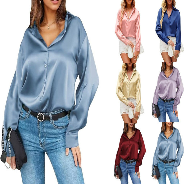 Satin Silk Button-Down Blouse