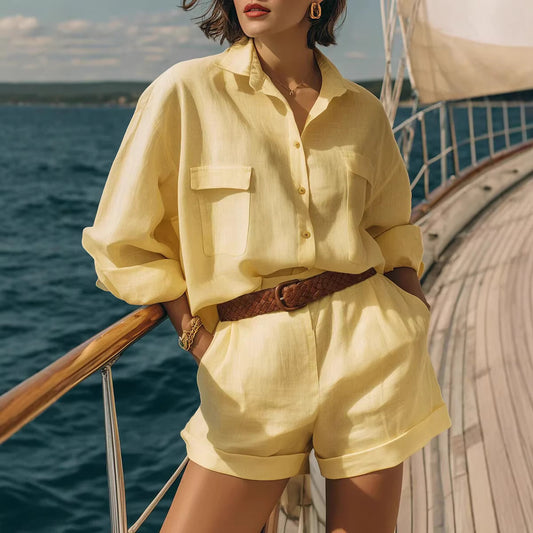 Cotton-linen Shirt And Short Set