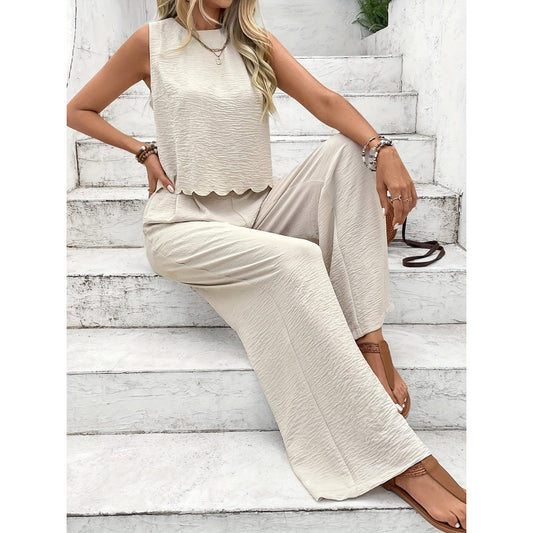 Scallop Top & Casual Pant Set