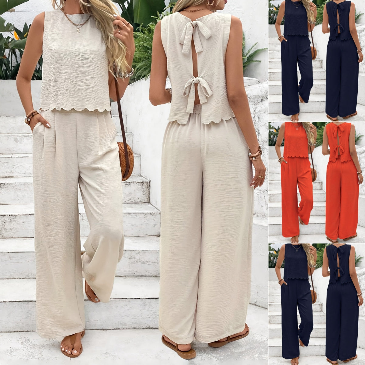 Scallop Top & Casual Pant Set
