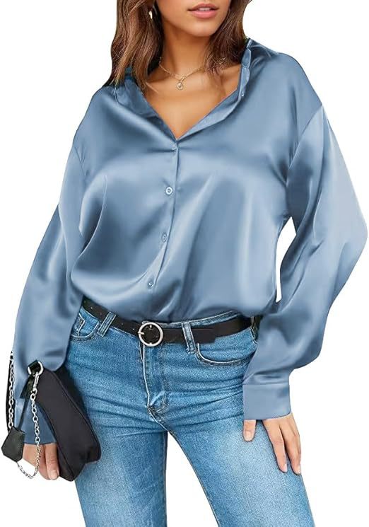 Satin Silk Button-Down Blouse