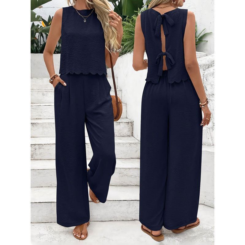 Scallop Top & Casual Pant Set