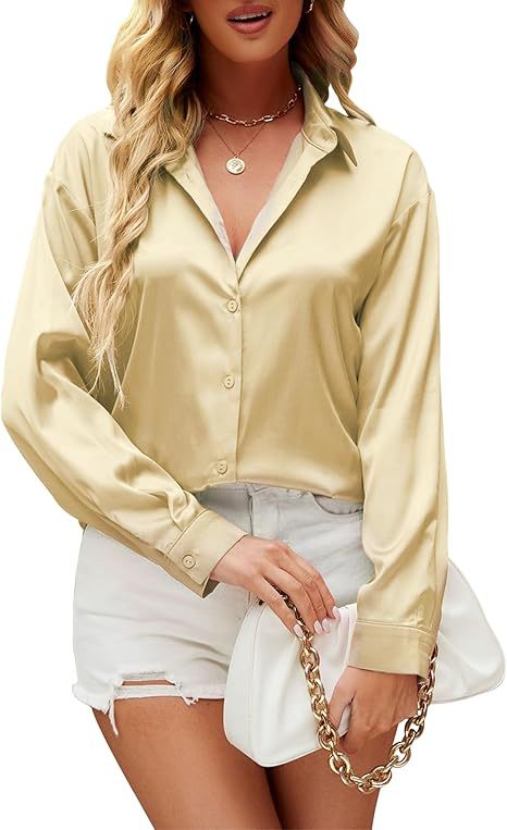 Satin Silk Button-Down Blouse