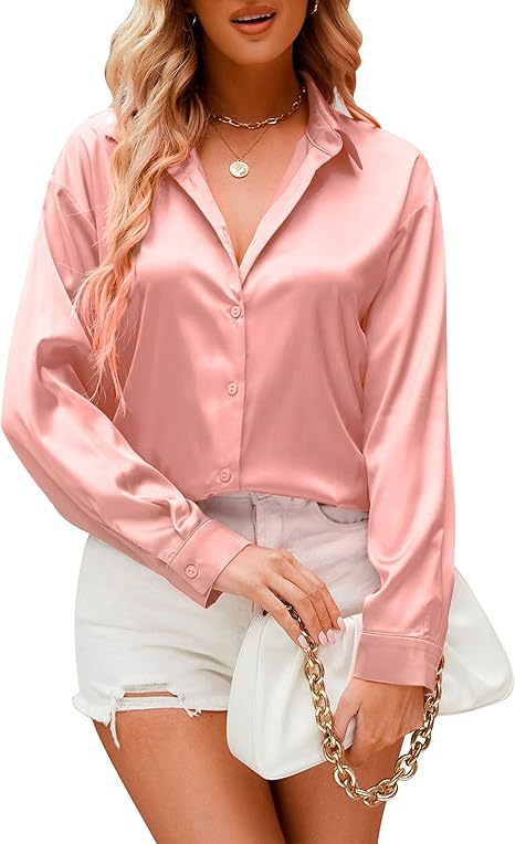 Satin Silk Button-Down Blouse
