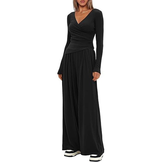 Yoga Top And Wide-leg Pants Set