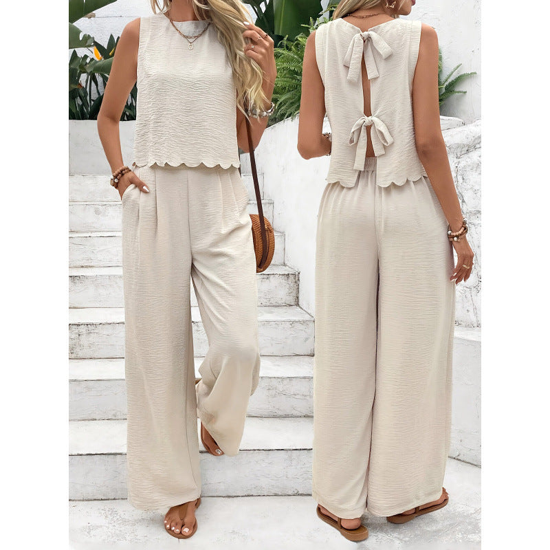 Scallop Top & Casual Pant Set