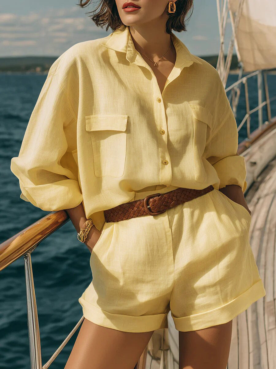 Cotton-linen Shirt And Short Set